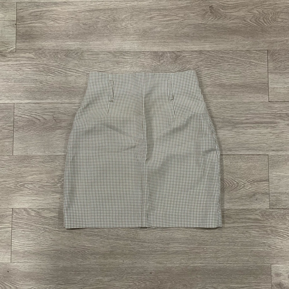 Tan & Cream Gingham Print Mini Pencil Skirt